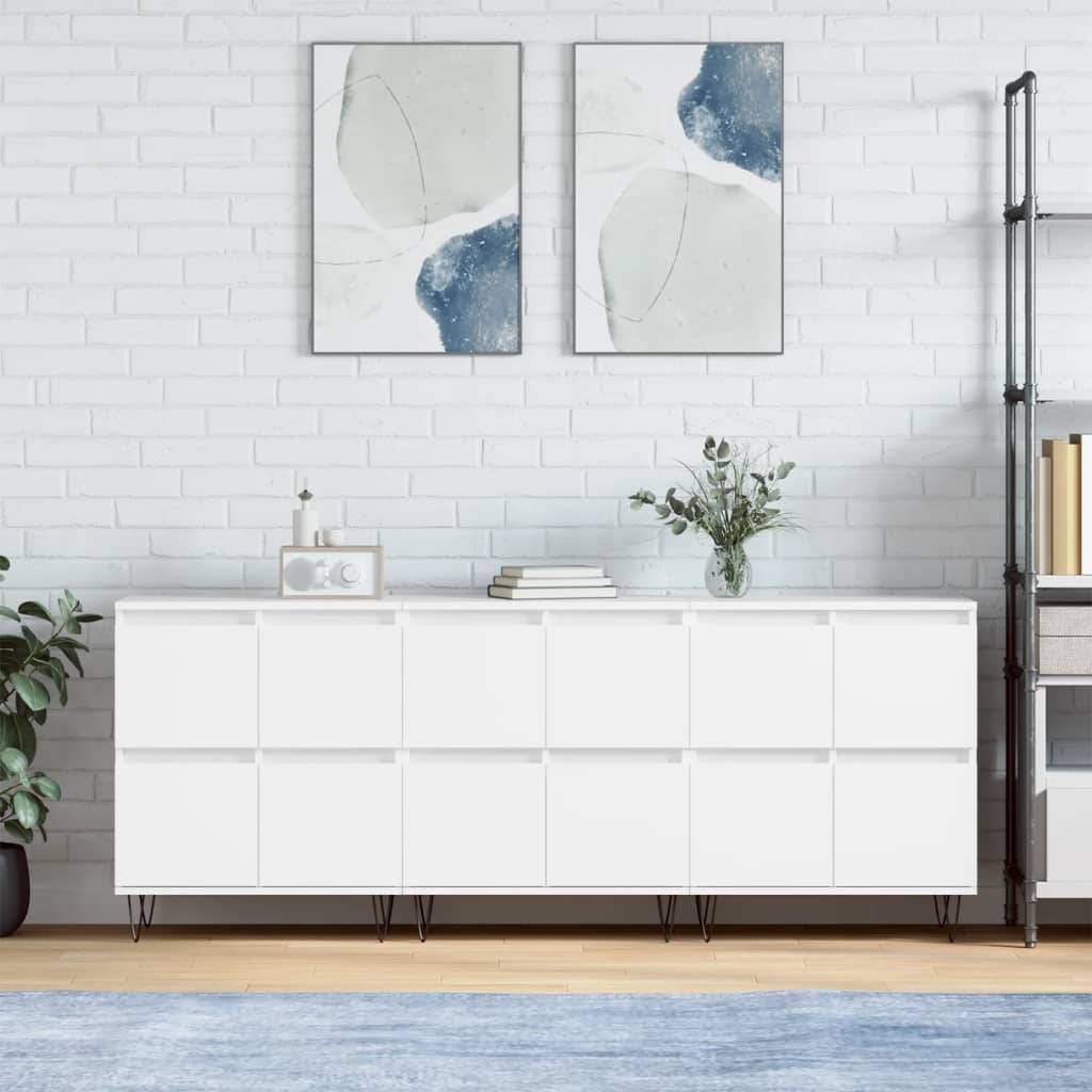 Dressoirs 3 st bewerkt hout wit is nu te koop bij PeponiXL, paradijselijk wonen!