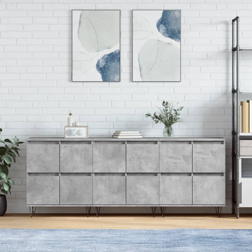 Dressoirs 3 st bewerkt hout betongrijs is nu te koop bij PeponiXL, paradijselijk wonen!