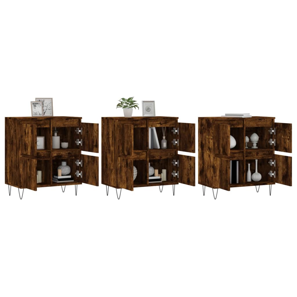 Dressoirs 3 st bewerkt hout gerookt eikenkleurig is nu te koop bij PeponiXL, paradijselijk wonen!