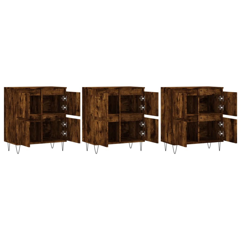 Dressoirs 3 st bewerkt hout gerookt eikenkleurig is nu te koop bij PeponiXL, paradijselijk wonen!