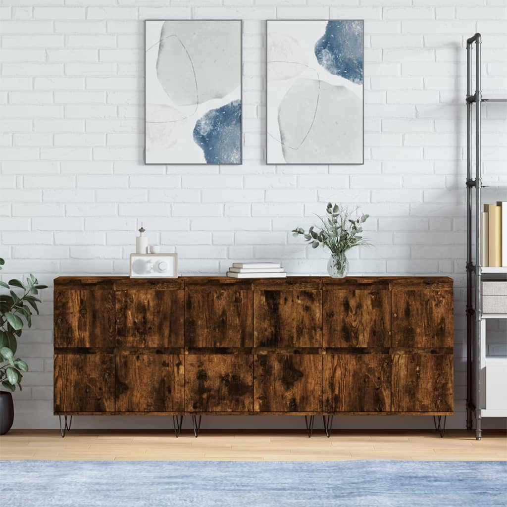Dressoirs 3 st bewerkt hout gerookt eikenkleurig is nu te koop bij PeponiXL, paradijselijk wonen!