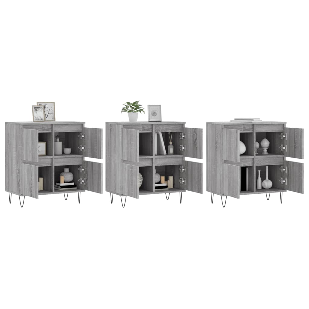 Dressoirs 3 st bewerkt hout grijs sonoma eikenkleurig is nu te koop bij PeponiXL, paradijselijk wonen!