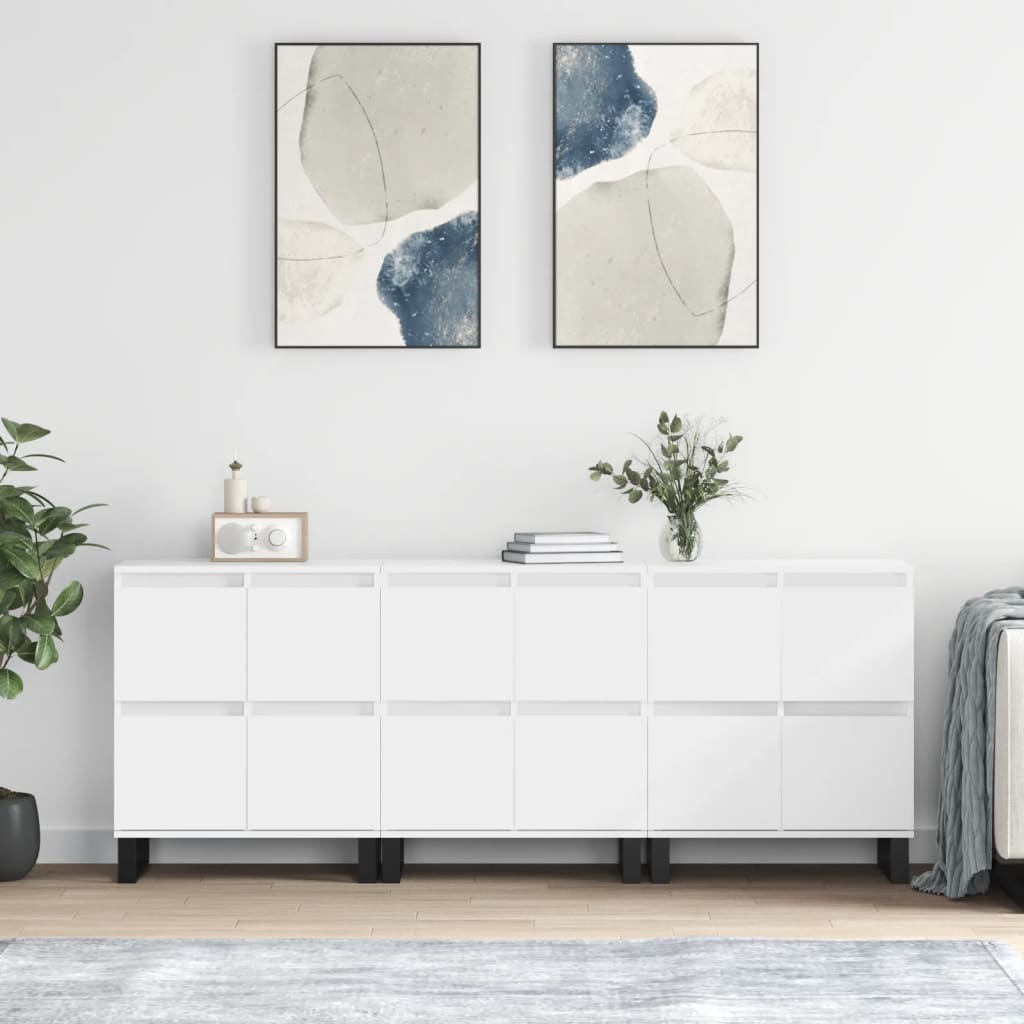 Dressoirs 3 st bewerkt hout wit is nu te koop bij PeponiXL, paradijselijk wonen!