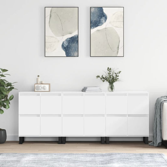 Dressoirs 3 st bewerkt hout wit is nu te koop bij PeponiXL, paradijselijk wonen!