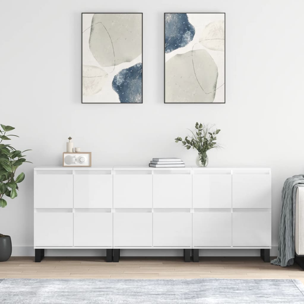 Dressoirs 3 st bewerkt hout hoogglans wit is nu te koop bij PeponiXL, paradijselijk wonen!