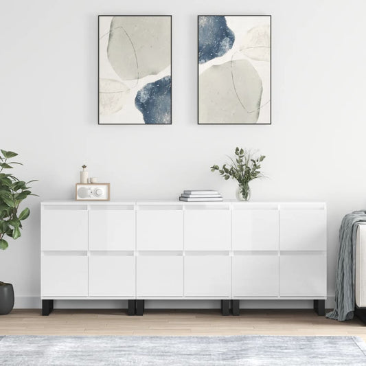 Dressoirs 3 st bewerkt hout hoogglans wit is nu te koop bij PeponiXL, paradijselijk wonen!