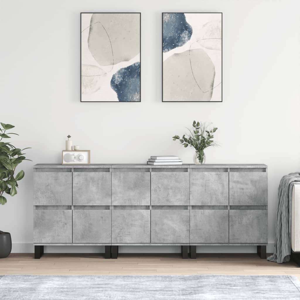 Dressoirs 3 st bewerkt hout betongrijs is nu te koop bij PeponiXL, paradijselijk wonen!