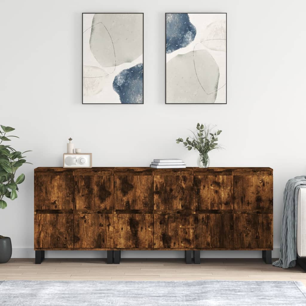 Dressoirs 3 st bewerkt hout gerookt eikenkleurig is nu te koop bij PeponiXL, paradijselijk wonen!