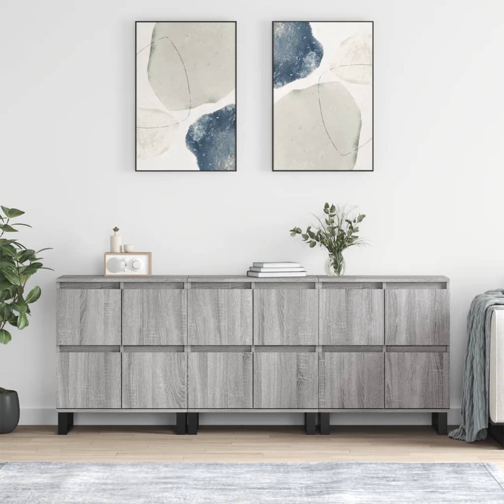 Dressoirs 3 st bewerkt hout grijs sonoma eikenkleurig is nu te koop bij PeponiXL, paradijselijk wonen!