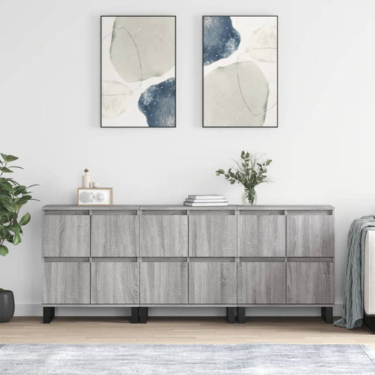 Dressoirs 3 st bewerkt hout grijs sonoma eikenkleurig is nu te koop bij PeponiXL, paradijselijk wonen!
