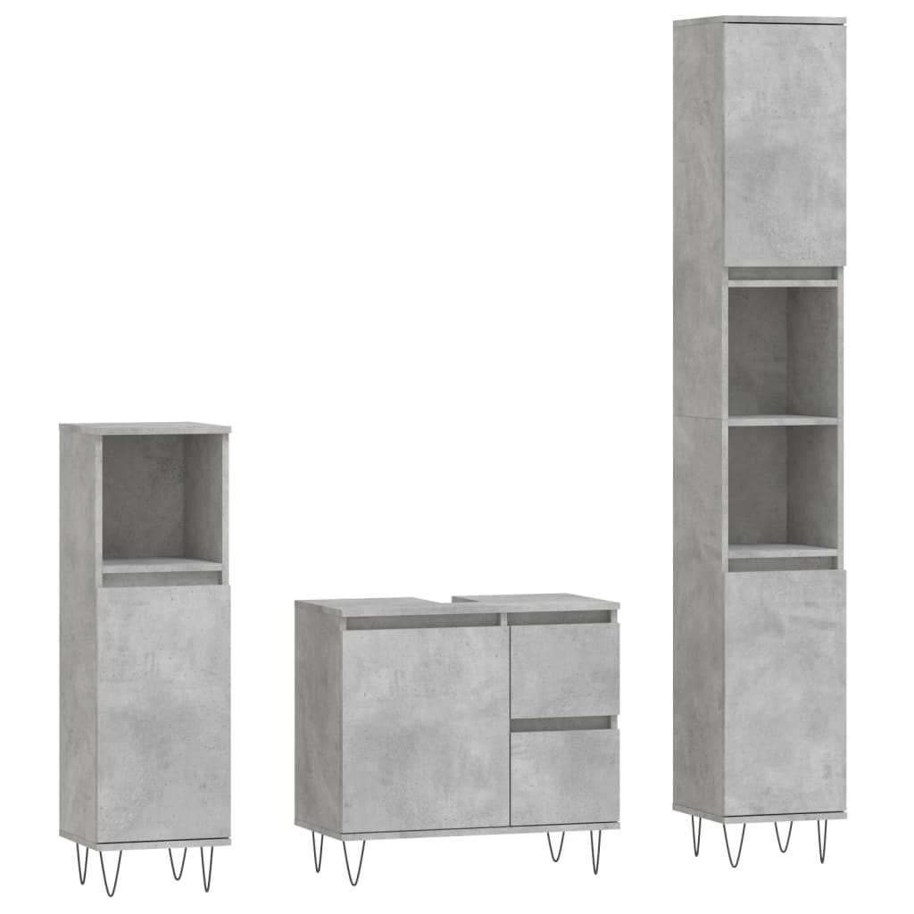 3-delige Badkamermeubelset bewerkt hout betongrijs is nu te koop bij PeponiXL, paradijselijk wonen!