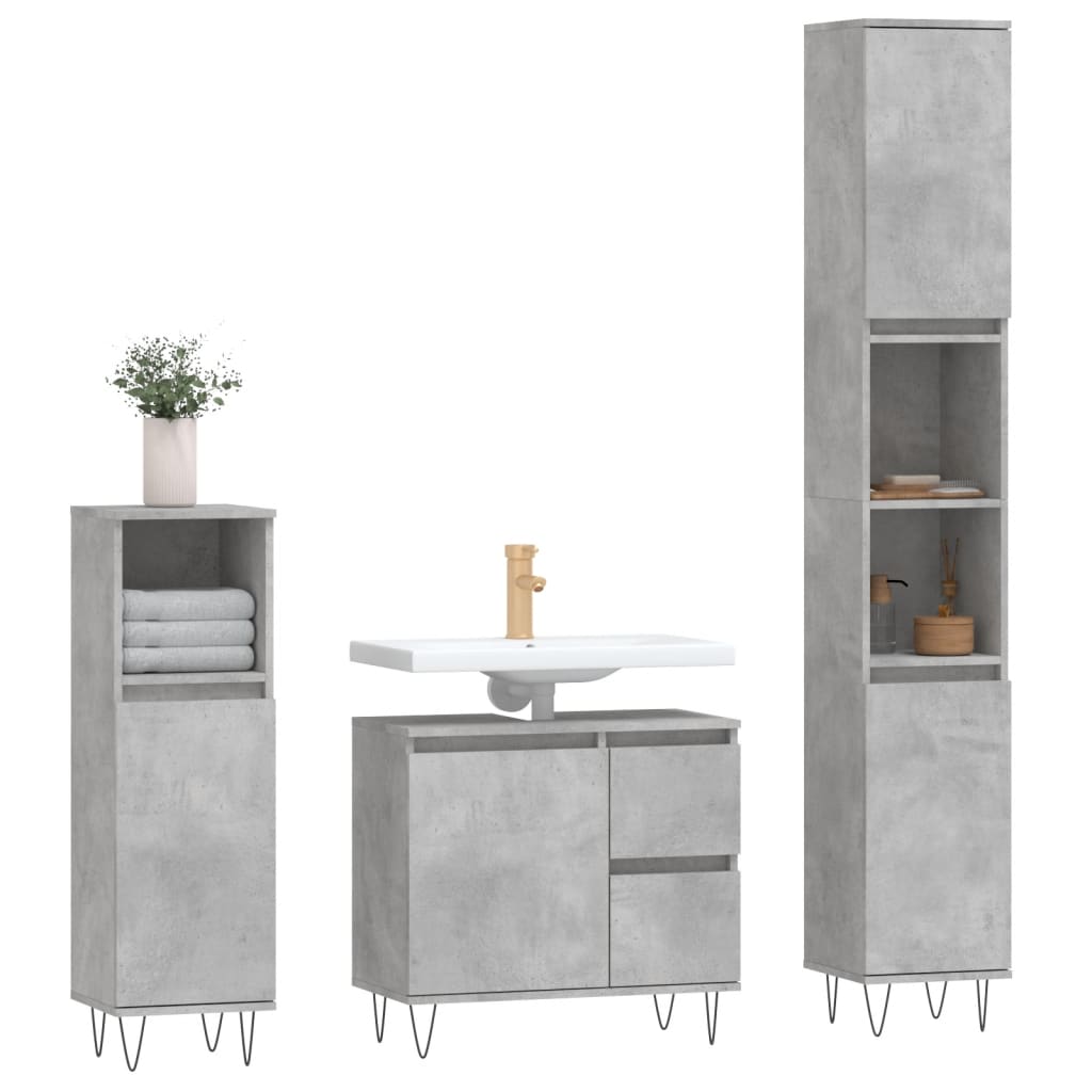 3-delige Badkamermeubelset bewerkt hout betongrijs is nu te koop bij PeponiXL, paradijselijk wonen!