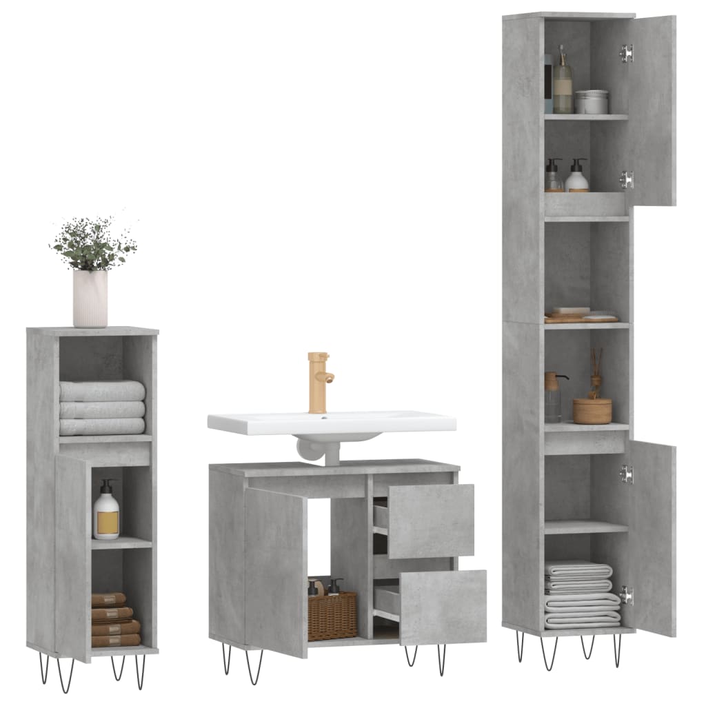 3-delige Badkamermeubelset bewerkt hout betongrijs is nu te koop bij PeponiXL, paradijselijk wonen!