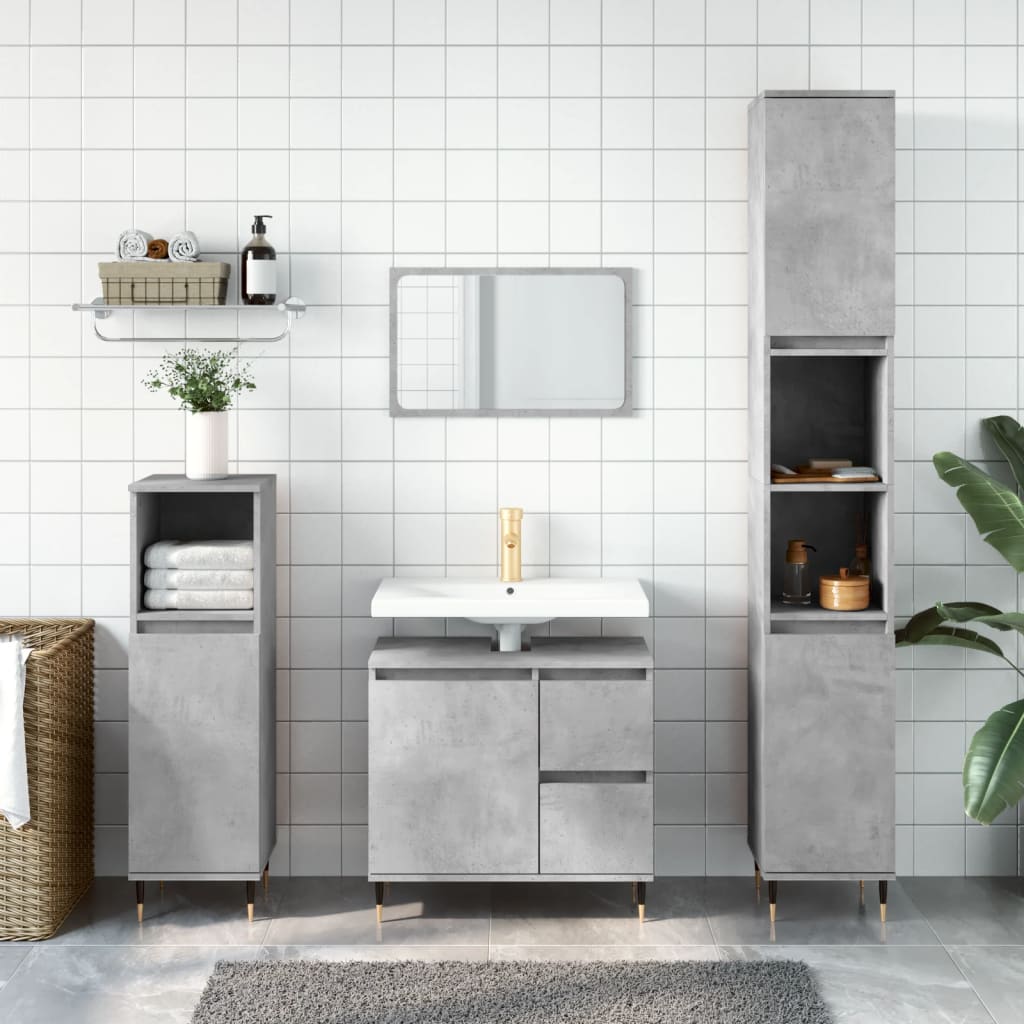 3-delige Badkamermeubelset bewerkt hout betongrijs is nu te koop bij PeponiXL, paradijselijk wonen!