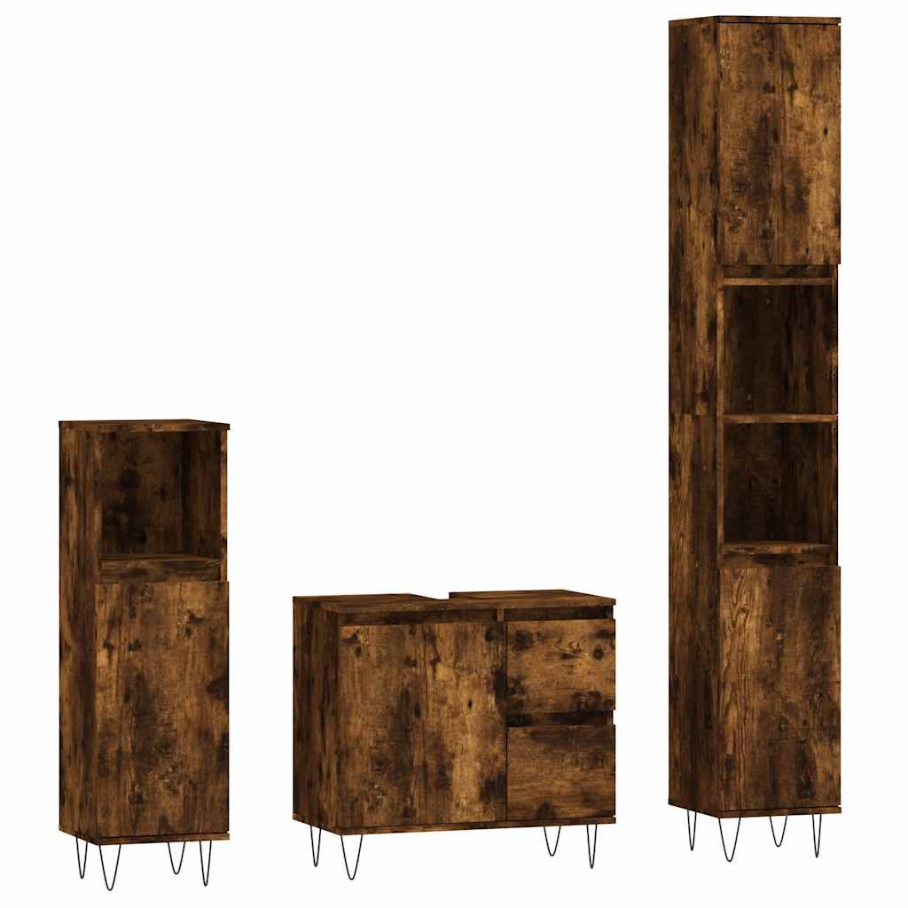 3-delige Badkamermeubelset bewerkt hout gerookt eikenkleurig is nu te koop bij PeponiXL, paradijselijk wonen!