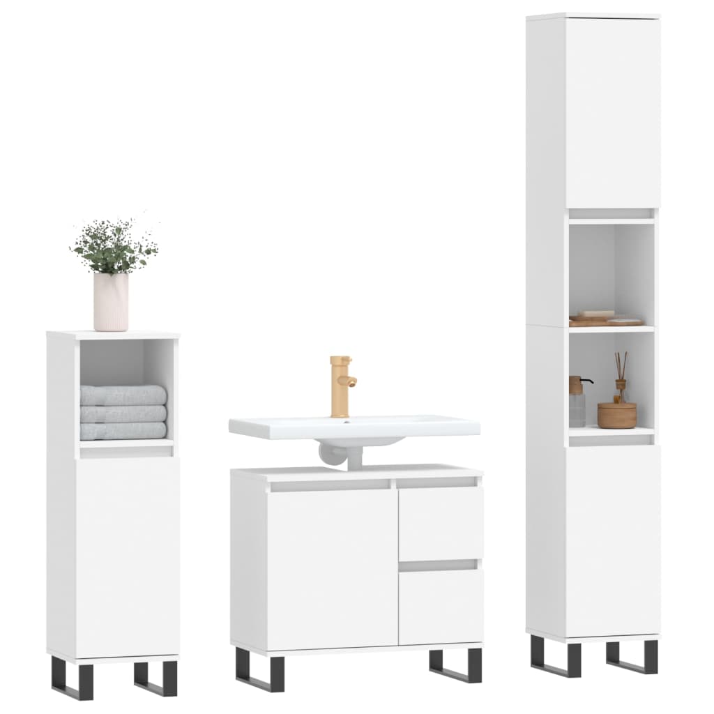 3-delige Badkamermeubelset bewerkt hout wit is nu te koop bij PeponiXL, paradijselijk wonen!