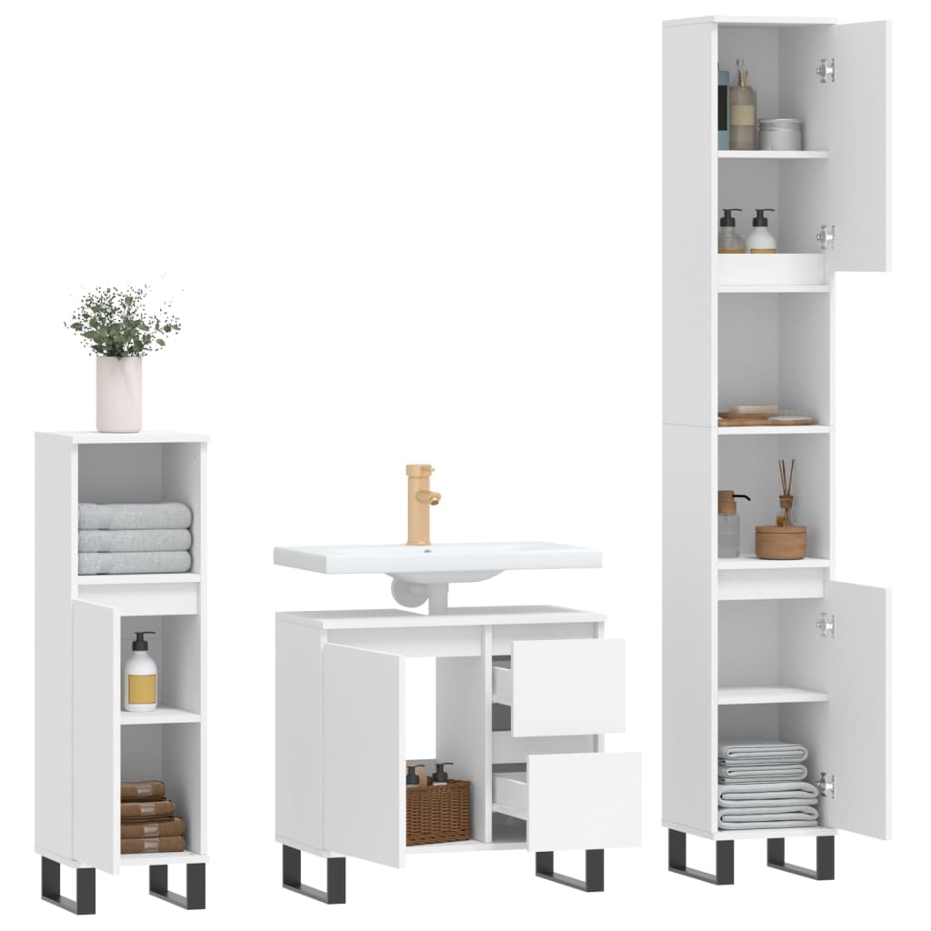 3-delige Badkamermeubelset bewerkt hout wit is nu te koop bij PeponiXL, paradijselijk wonen!