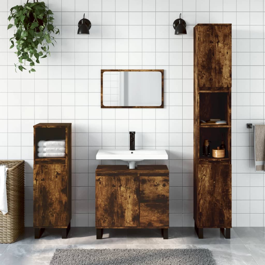 3-delige Badkamermeubelset bewerkt hout gerookt eikenkleurig is nu te koop bij PeponiXL, paradijselijk wonen!