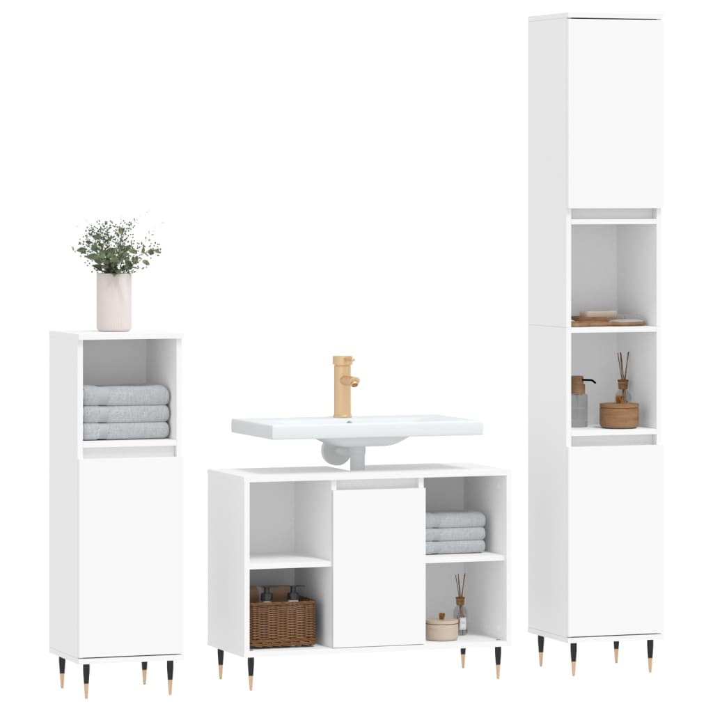 3-delige Badkamermeubelset bewerkt hout wit is nu te koop bij PeponiXL, paradijselijk wonen!