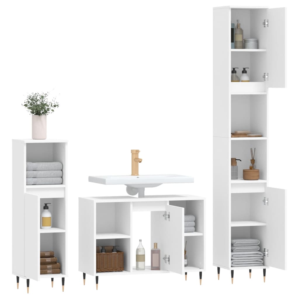 3-delige Badkamermeubelset bewerkt hout wit is nu te koop bij PeponiXL, paradijselijk wonen!