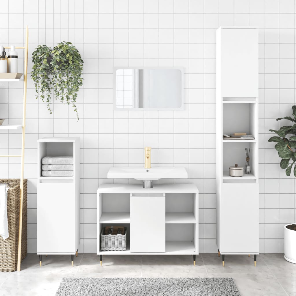3-delige Badkamermeubelset bewerkt hout wit is nu te koop bij PeponiXL, paradijselijk wonen!