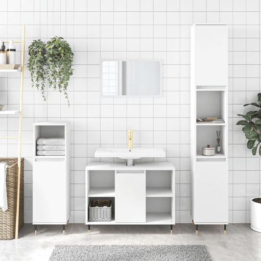 3-delige Badkamermeubelset bewerkt hout wit is nu te koop bij PeponiXL, paradijselijk wonen!