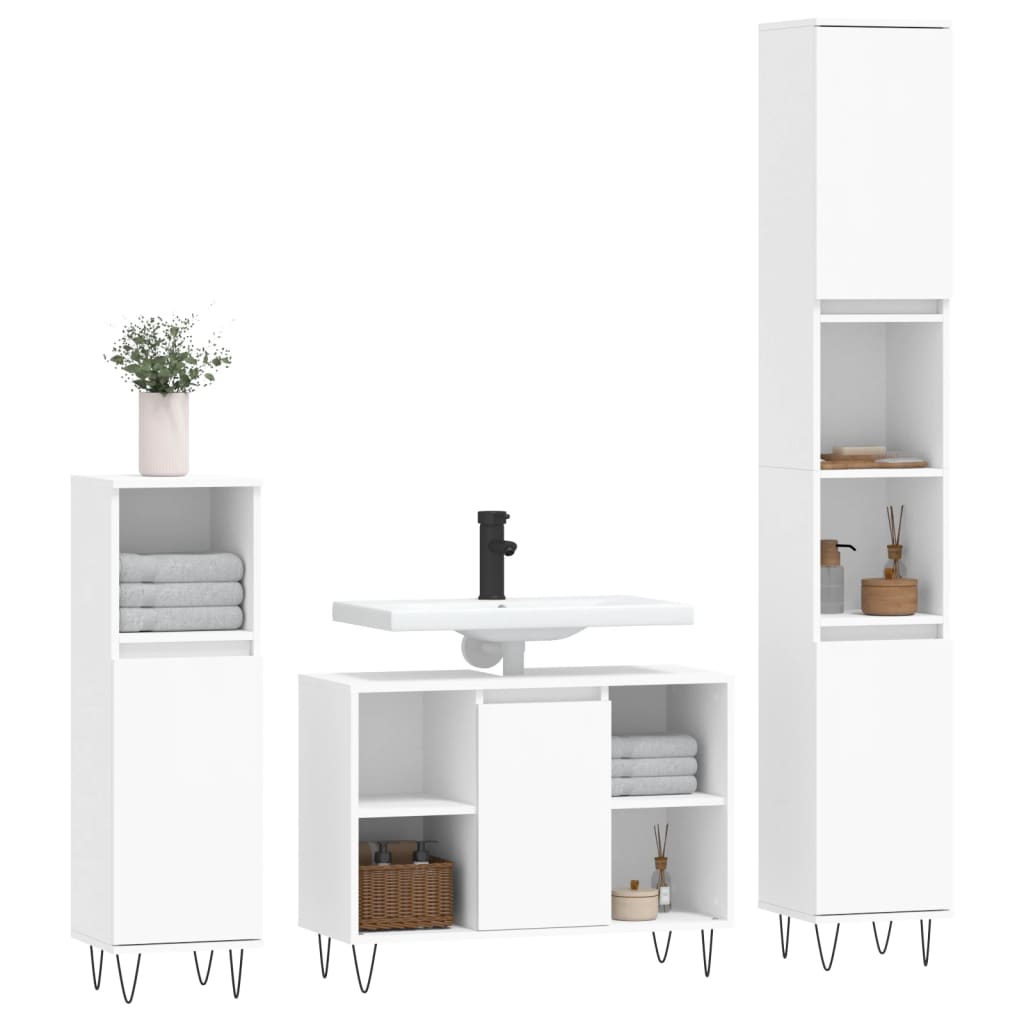 3-delige Badkamermeubelset bewerkt hout wit is nu te koop bij PeponiXL, paradijselijk wonen!