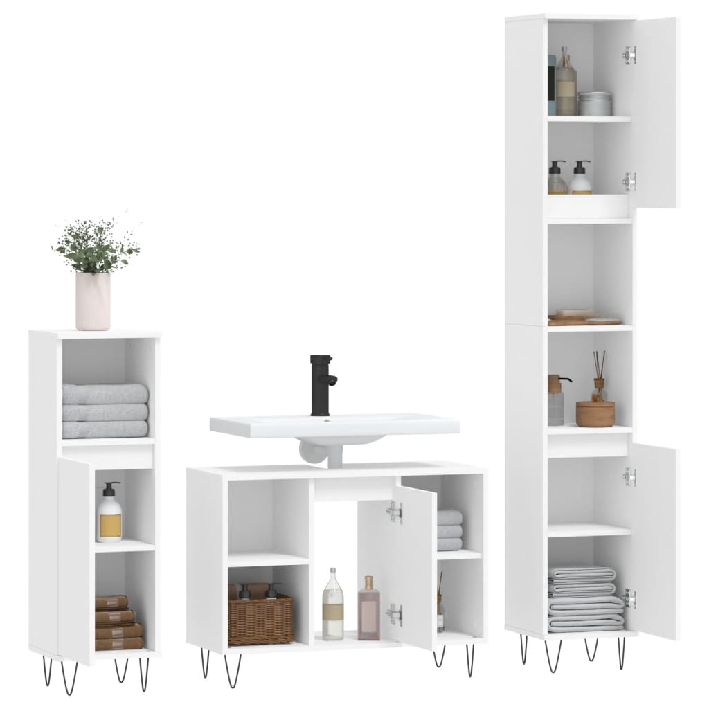 3-delige Badkamermeubelset bewerkt hout wit is nu te koop bij PeponiXL, paradijselijk wonen!