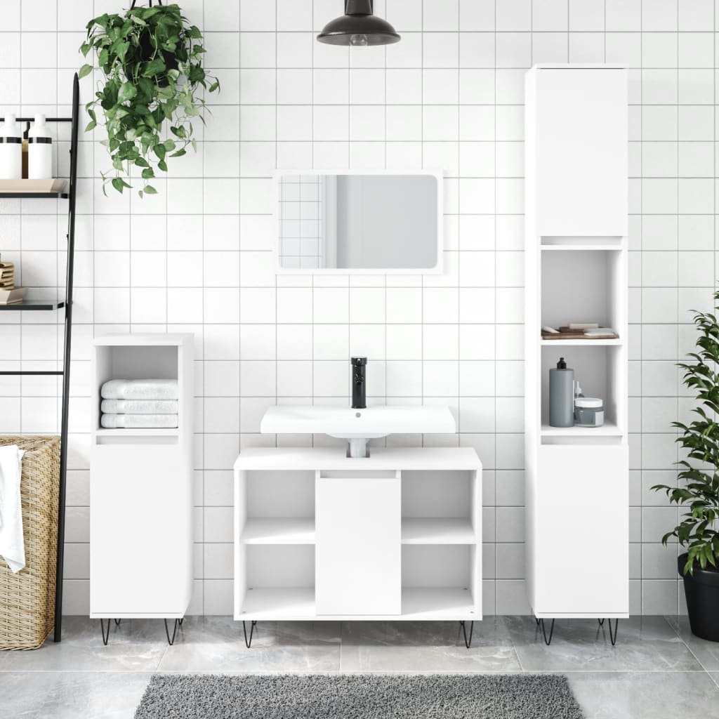 3-delige Badkamermeubelset bewerkt hout wit is nu te koop bij PeponiXL, paradijselijk wonen!