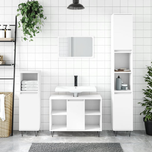 3-delige Badkamermeubelset bewerkt hout wit is nu te koop bij PeponiXL, paradijselijk wonen!