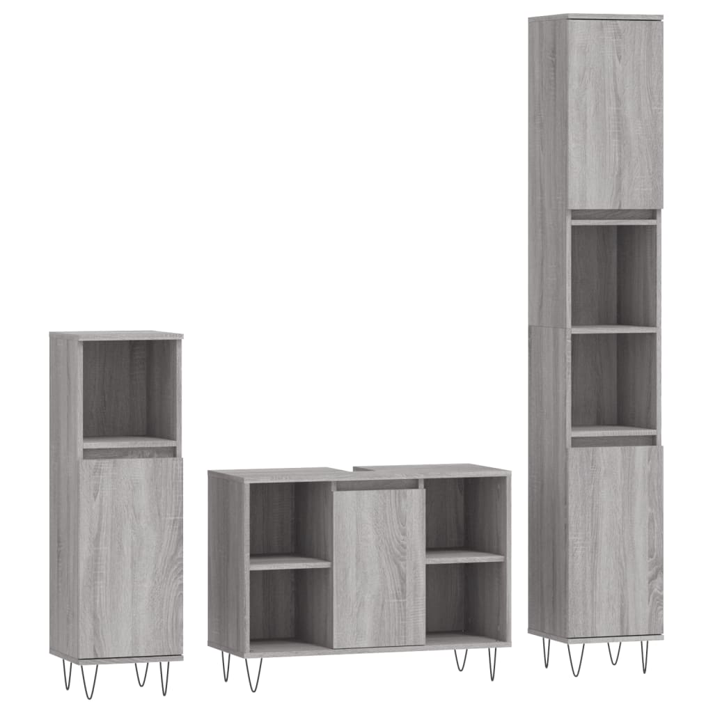 3-delige Badkamermeubelset bewerkt hout grijs sonoma eikenkleur is nu te koop bij PeponiXL, paradijselijk wonen!