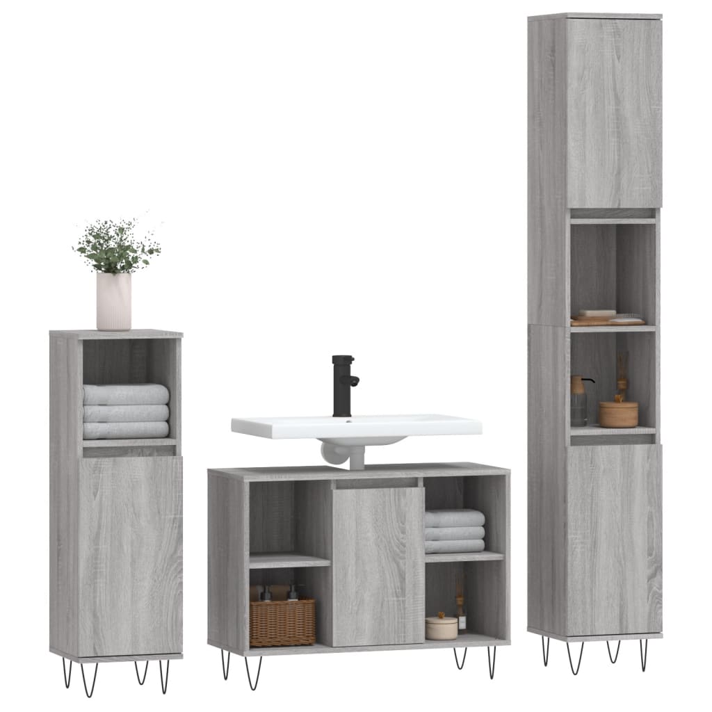3-delige Badkamermeubelset bewerkt hout grijs sonoma eikenkleur is nu te koop bij PeponiXL, paradijselijk wonen!