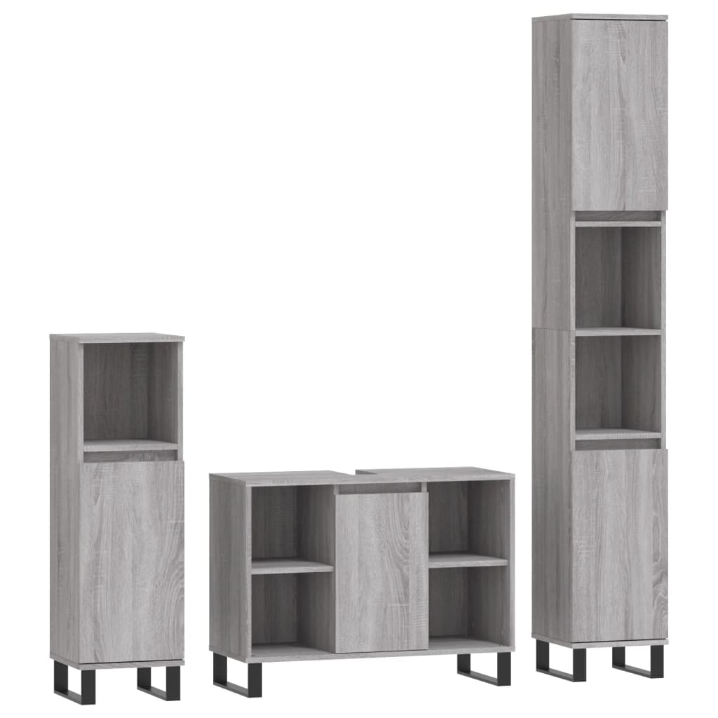 3-delige Badkamermeubelset bewerkt hout grijs sonoma eikenkleur is nu te koop bij PeponiXL, paradijselijk wonen!