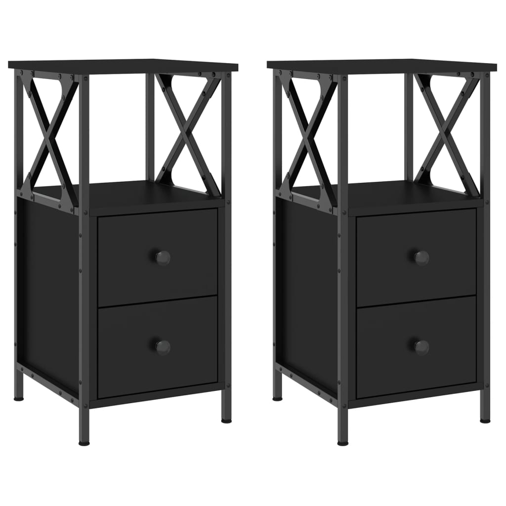Nachtkastjes 2 st 34x35,5x70 cm bewerkt hout zwart is nu te koop bij PeponiXL, paradijselijk wonen!