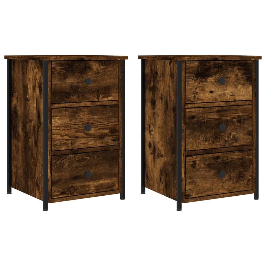 Nachtkastjes 2 st 40x36x60 cm bewerkt hout gerookt eikenkleurig is nu te koop bij PeponiXL, paradijselijk wonen!