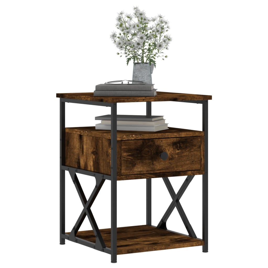 Nachtkastje 40x42x55 cm bewerkt hout gerookt eikenkleurig is nu te koop bij PeponiXL, paradijselijk wonen!