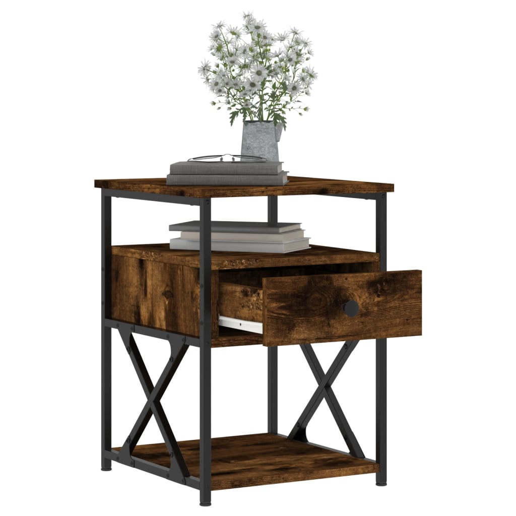 Nachtkastje 40x42x55 cm bewerkt hout gerookt eikenkleurig is nu te koop bij PeponiXL, paradijselijk wonen!