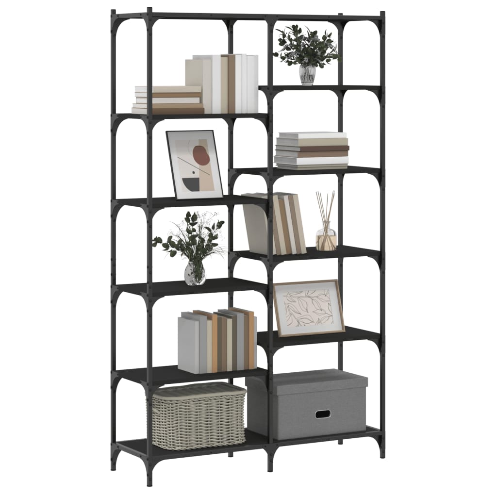 Boekenrek 100x32x170 cm bewerkt hout en ijzer zwart is nu te koop bij PeponiXL, paradijselijk wonen!