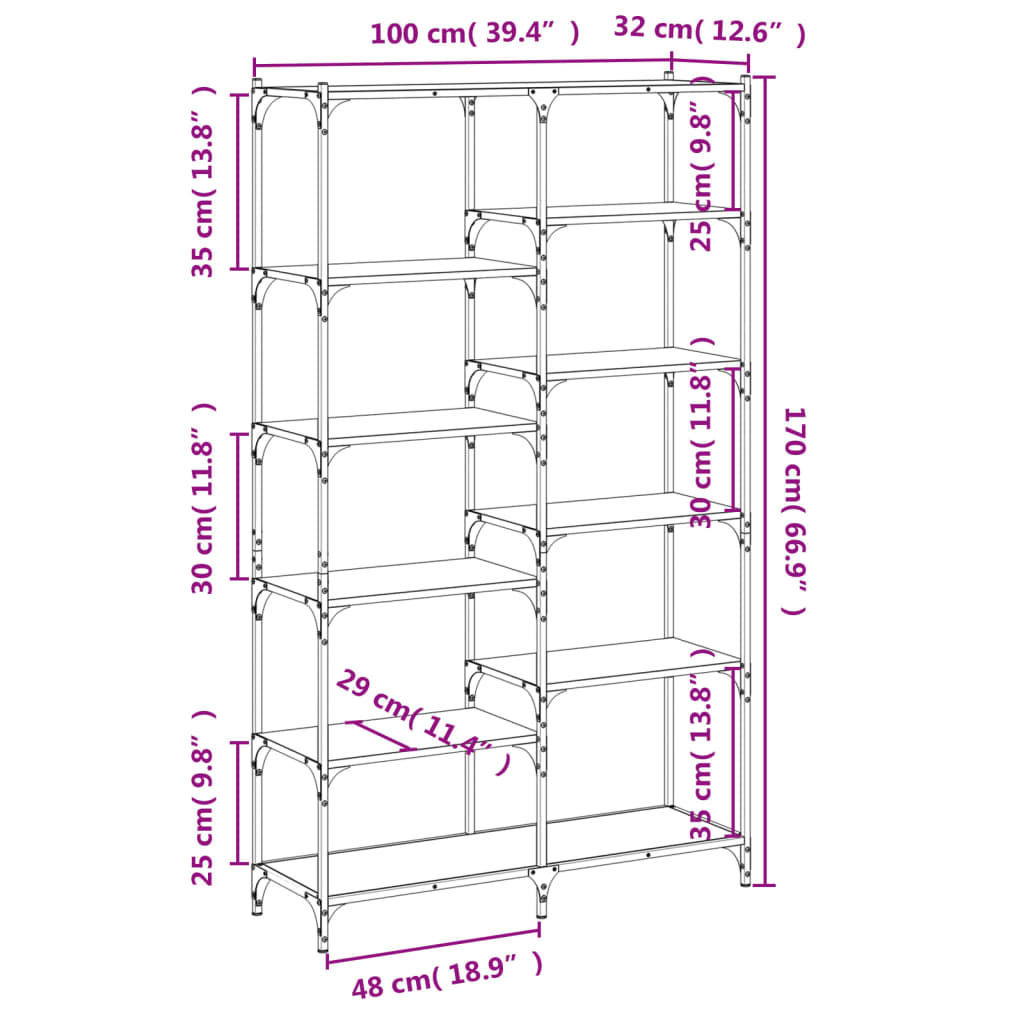 Boekenrek 100x32x170 cm bewerkt hout en ijzer zwart is nu te koop bij PeponiXL, paradijselijk wonen!