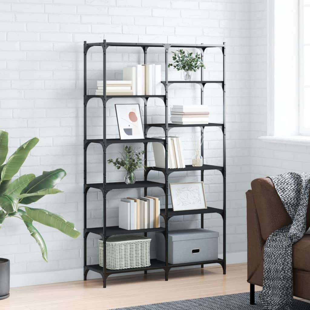 Boekenrek 100x32x170 cm bewerkt hout en ijzer zwart is nu te koop bij PeponiXL, paradijselijk wonen!