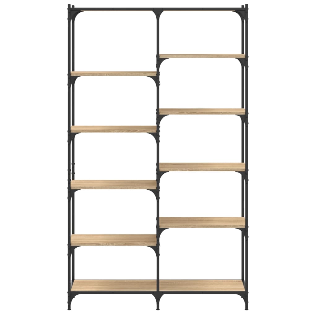 Boekenrek 100x32x170 cm bewerkt hout en ijzer sonoma eikenkleur is nu te koop bij PeponiXL, paradijselijk wonen!