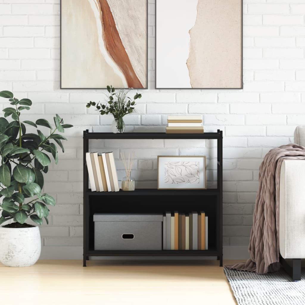 Boekenrek 80x30x78,5 cm bewerkt hout en ijzer zwart is nu te koop bij PeponiXL, paradijselijk wonen!