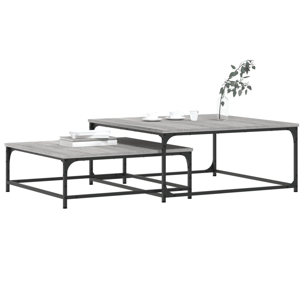 2-delige Tafeltjesset bewerkt hout grijs sonoma eikenkleurig is nu te koop bij PeponiXL, paradijselijk wonen!