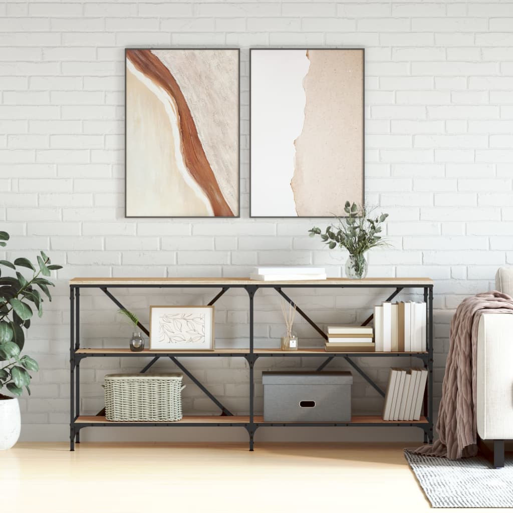 Wandtafel 160x30x75 cm bewerkt hout en ijzer sonoma eikenkleur is nu te koop bij PeponiXL, paradijselijk wonen!