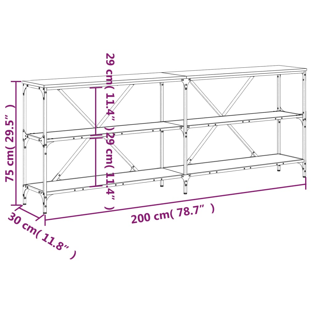 Wandtafel 200x30x75 cm bewerkt hout en ijzer zwart is nu te koop bij PeponiXL, paradijselijk wonen!