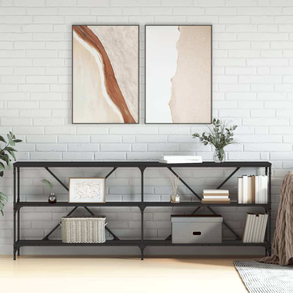 Wandtafel 200x30x75 cm bewerkt hout en ijzer zwart is nu te koop bij PeponiXL, paradijselijk wonen!