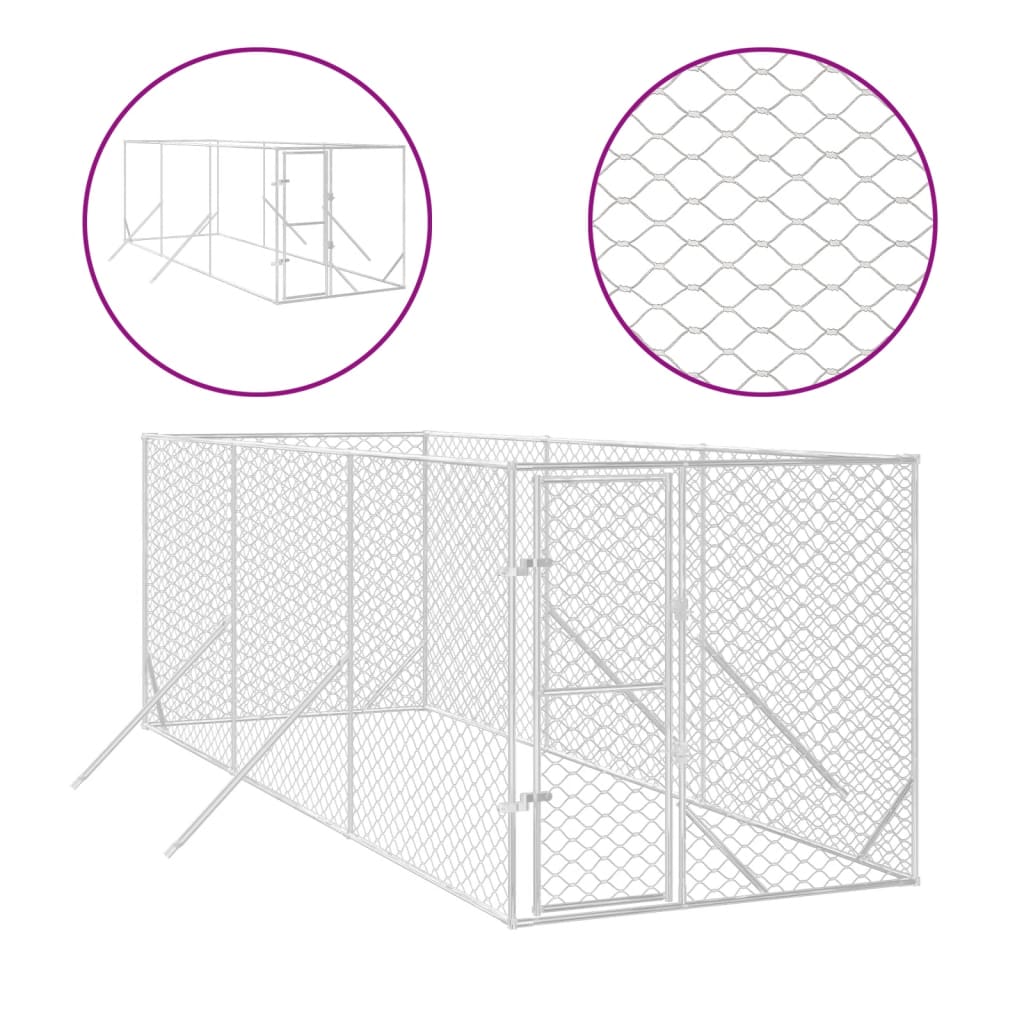 Hondenkennel voor buiten 2x6x2 m gegalvaniseerd staal zilver is nu te koop bij PeponiXL, paradijselijk wonen!