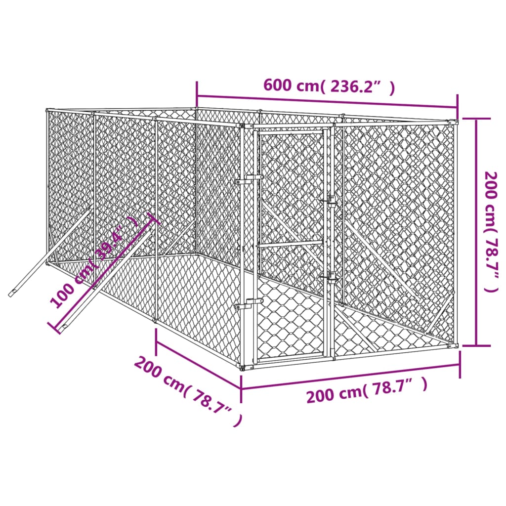 Hondenkennel voor buiten 2x6x2 m gegalvaniseerd staal zilver is nu te koop bij PeponiXL, paradijselijk wonen!