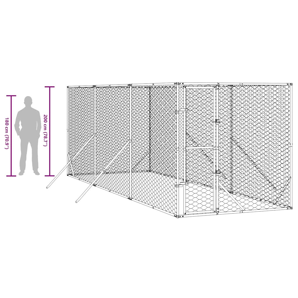 Hondenkennel voor buiten 2x6x2 m gegalvaniseerd staal zilver is nu te koop bij PeponiXL, paradijselijk wonen!