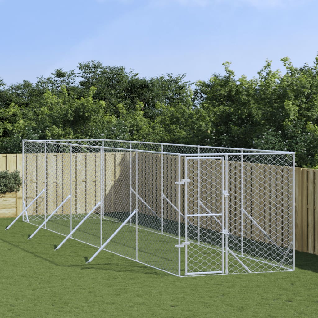 Hondenkennel voor buiten 2x10x2 m gegalvaniseerd staal zilver is nu te koop bij PeponiXL, paradijselijk wonen!